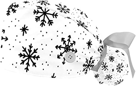 2 парчиња медицинска сестра за чистење капаци жени долга коса, рачно нацртана Божиќна снежна снегулка прилагодлива работна капа