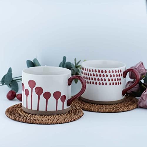 Fuscrip керамичко кафе кригла, голема кригла кафе-15oz, едноставен стил цветна шема со рачка, оригиналност рачно изработени чаши за