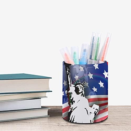 Американско знаме, статуа на либера печатено пенкало за молив за молив за организатор на биро за шминка за четка за четки за канцеларија за