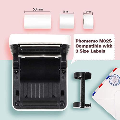 Печатач за печатач Phomemo M02S- Bluetooth Термички фото-печатач со 3 ролни шарена хартија за налепница, компатибилен со iOS + Android за списание