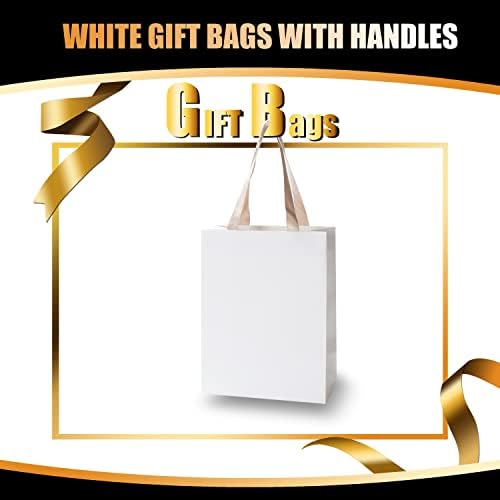 Бели торби за подароци со хартија за ткиво, yaceyace 10 парчиња 8 x4.25 x10.5 торби за подароци со средна големина торби за подароци