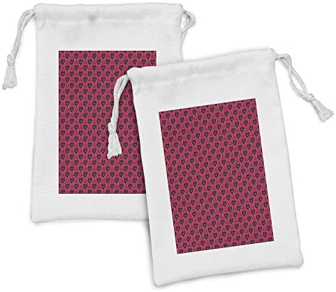 Амбесон романтична ткаенина торбичка сет од 2, loveубовна тематска рака насликана како срца форми триаголници и точки во геометриски