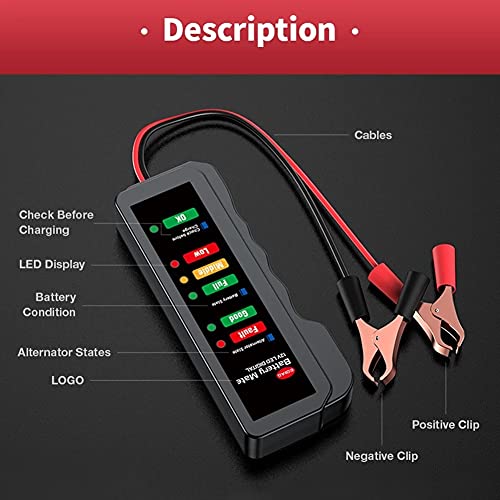 Quul 12V тестер за батерии на автомобили со 6 LED светла интелигентни детектор за косилка за дијагностичка алатка за дијагностицирање