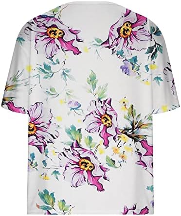 Врвна кошула за жени со краток ракав памук vneck цветни графички лабави се вклопуваат преголеми опуштено вклопување салон на врвот на