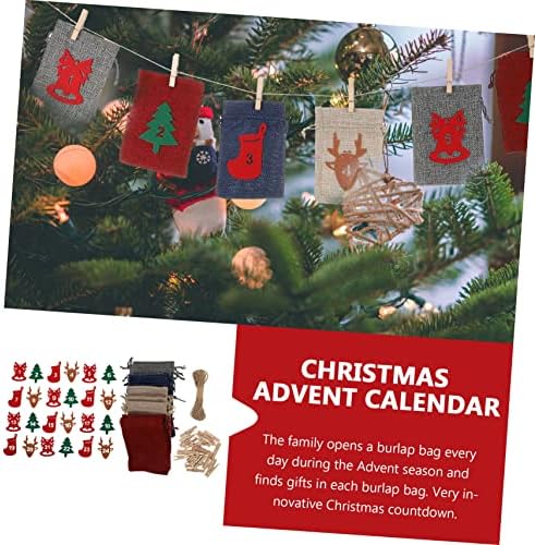 Тенсикоко 1 сет торбичка за подароци Бурлап кеси декор Кенди за подароци за божиќни календари за одбројување 2021 Божиќни календарски торби
