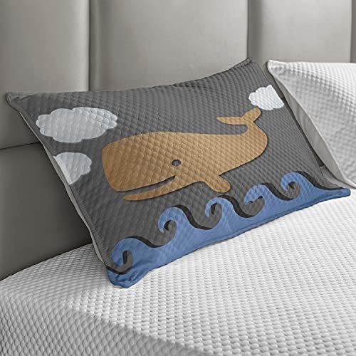 Ambesonne кит ватиран перница, дрвен како дизајн кит на воздушна хартија заснована на цицач, печатење, стандарден наслов на перница за