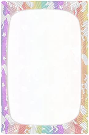Алаза Бели еднорози виножито Шарени ленти за креветчиња за лажици опремени листови за бебиња за момчиња бебешки девојчиња, мини големина