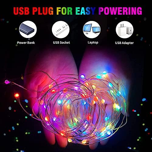 33ft 100 LED USB Fairy String Lights 16 бои трепет светла водоотпорни лизгачки жица самовила со 20 режими на светла ритам за свадба