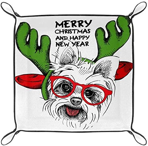 Christmas Yorkie Puppery Portreate Santa Antler ирватор Организатор Office Microfiber кожа биро за лакови практични кутии за