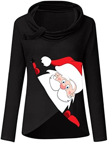 Божиќни носии за жени Снежен човек Графички вафли плетени џемпери за пуловер, асиметричен скокач на копчињата на копчето