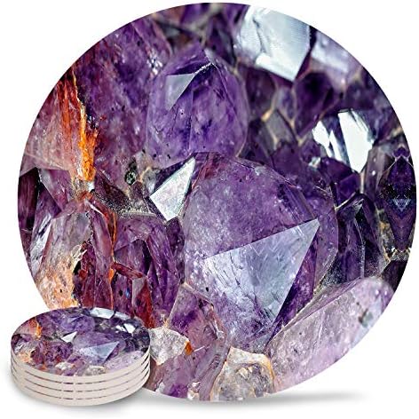 Пијте Подлоги Апсорбирачки Природни Керамички Камени Шипки Комплет од 8-Виолетови Дијаманти Аметист Чаша Мат Со Поддршка Од Плута, Подароци