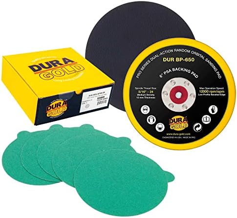 Dura -Gold 6 Зелен филм ПСА дискови за пескарење - 80 решетки и 6 PSA DA Sander подлога за поддршка