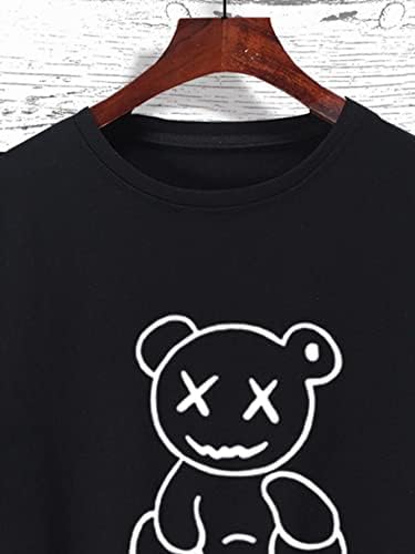 Горглитер машка мечка графички кратки ракави со тркалезен врат кошула и шорцеви за патеки за половината за влечење поставени со џеб