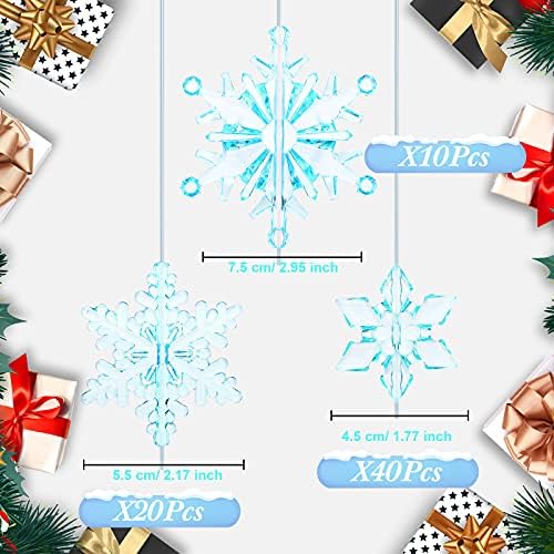 70 парчиња чисти акрилни кристални снегулки украси Зимски чудо -земја Снегулка виси приврзоци за Божиќни Божиќни украси за дрво