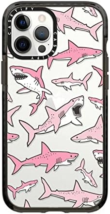 Случај За Влијание На Iphone 12 Pro Макс-Розови Ајкули-Јасно Црно