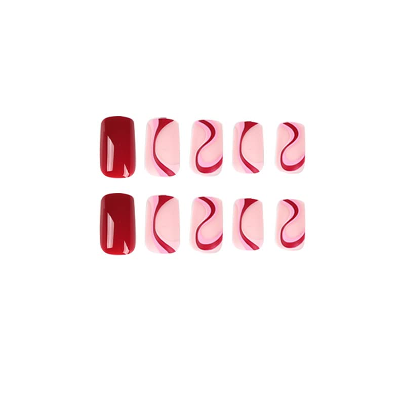 Дидуикалор 24 парчиња Француски Врв Притиснете На Ноктите Кратки Лажни Нокти Вител Дизајн Стап На Ноктите Целосна Покривка Акрилни Нокти Црвен