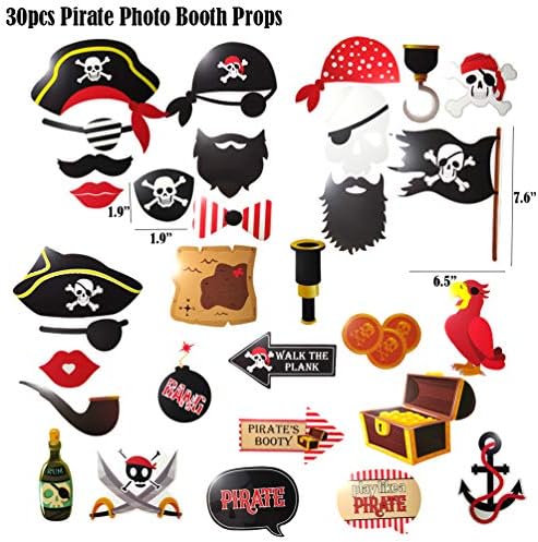 Смешни материјали за пиратски забави, пиратски фото -штанд реквизити за роденденска предност Карибите идеали третирања на черепот пиратски