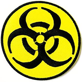 Биохазард симбол знак Опасен отров токсичен предупредување лого Апликација извезена шива на железо на лепенка за ранец на фармерки