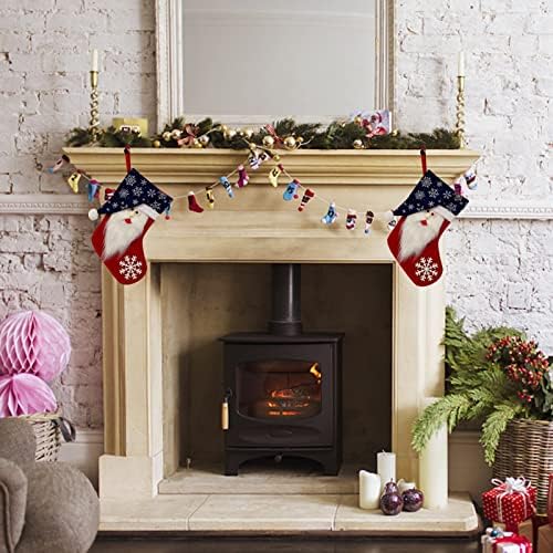 Божиќни чорапи крпа Божиќна чорапска торба и Божиќ што висат чорапи за украсување на забави и Божиќни црвенилони стаклени украси за прозорец