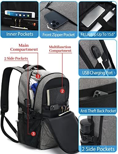 Proetrade лаптоп ранец, деловно патување против кражба на книги со USB порта за полнење за колеџ за работа со компјутерски