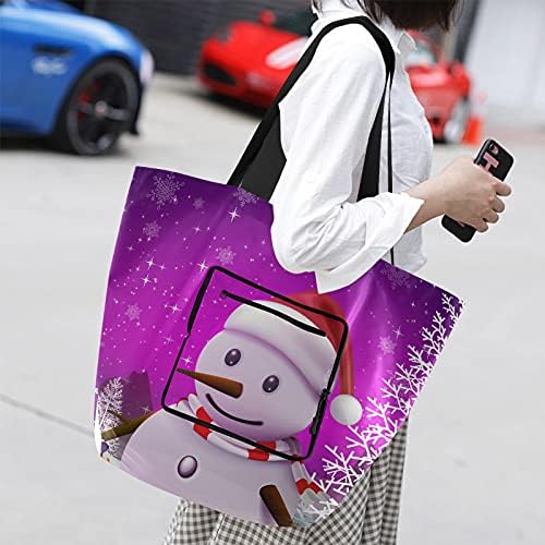 Снежен човек Среќен Божиќен преклопен рамо торбичка торба за еднократна употреба на намирници, тешка школа торба торба за купување торба за работа