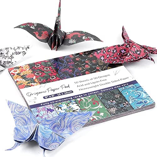 Комплет за хартија од оригами 6x6 150 листови 50 живописни бои двострани исти печатени традиционални обрасци квадрат за уметнички занаети