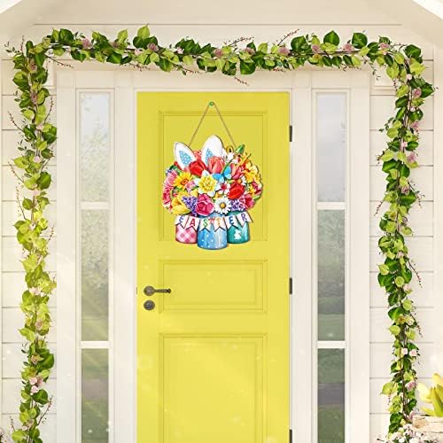 Декорации на Велигденска врата Велигден дрвени висечки знаци Шарен цвет зајаче дрвена врата знак Рустикална фарма куќа wallидна