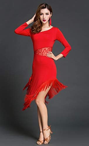 ZX женски фустан со латински танцов фустан Фенси чипка од сплит салони за салони со шорцеви