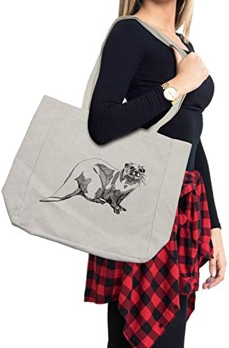Црно-бела кеса со црно-бело, скица од монохроматски со линиски уметнички инспирации илустрација на животни, еколошка торба за