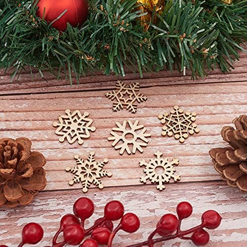 LIQUNSWEET 72PCS Божиќна тема Снегулка Натруална недовршена дрвена приврзова шарм декор за декорација на забави за дрво X'mas - 30 ~ 32мм