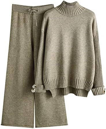 Момчиња мода костум на женски плетен сет есен и зимски плетење костум со висока јака џемпер долг плус фустани со големина