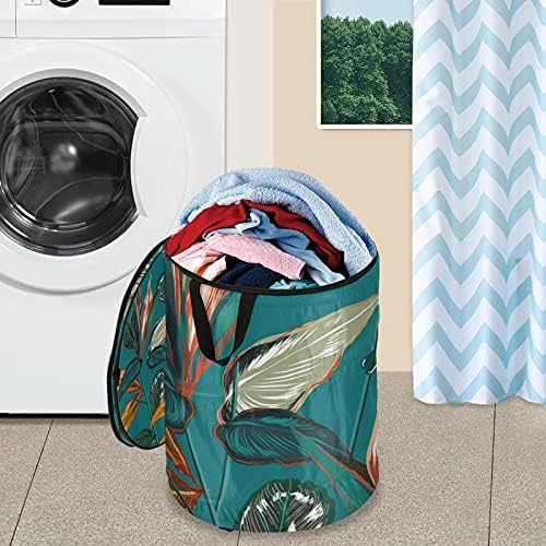 Тропски лисја се појавуваат на алишта за перење со патент капаче за песечка корпа за перење со рачки што се склопуваат за складирање корпа за облека
