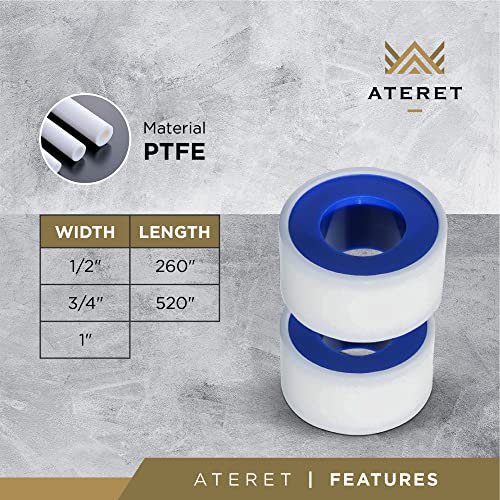 Атерет 4 ролни 1/2 инчи x 520 инчи тефлон лента, лента за запечатување на водоводџии PTFE, лента за навој за заптивната смеса, користете