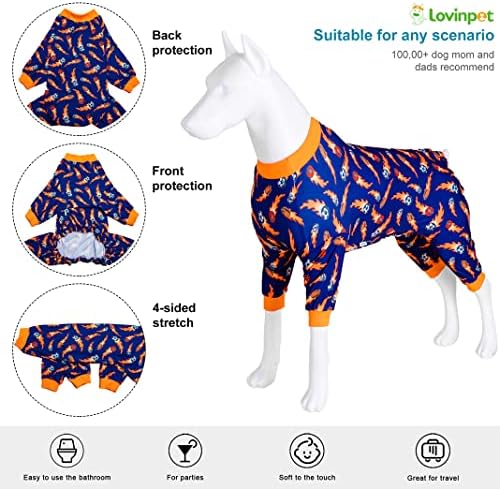 Ловинпет кучиња пижами за дополнителни големи кучиња - лесна истегната ткаенина, топчеста печатење, пост -хирургија кучиња, УВ заштита,