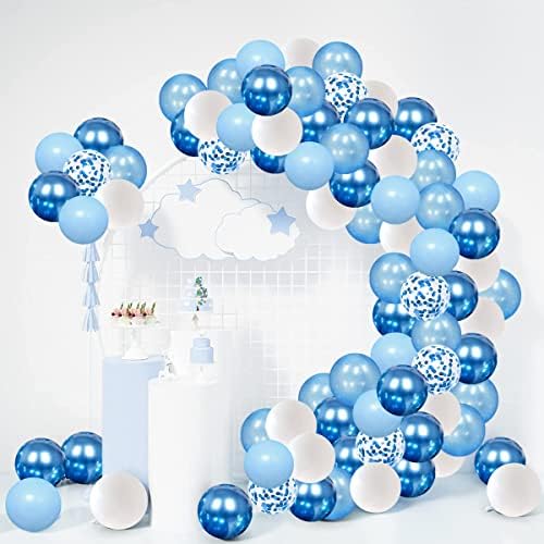 Кралски Сини Светло Сини Балони Од Латекс, 50 парчиња Бебешки Сини Метални Сини Бели Конфети Роденденски Балони За Момчиња Туш За Бебиња Роденден