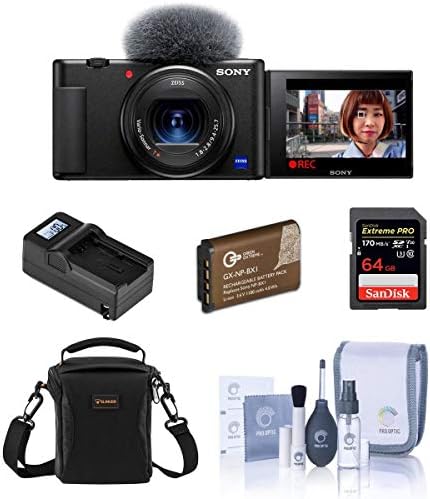 Sony ZV-1 Компактна 4K HD дигитална камера Црна суштинска пакет со торба, SD картичка од 64 GB, дополнителна батерија, компактен