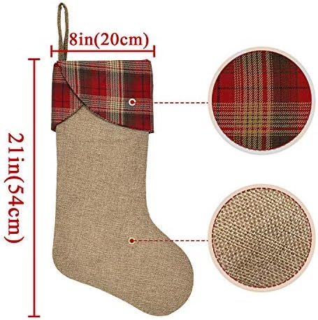 Божиќни чорапи на Ивенф, 3 парчиња 21 инчи Бурлап Екстра големи карирани имитирани чорапи, за украси за семејни празници Божиќни забави