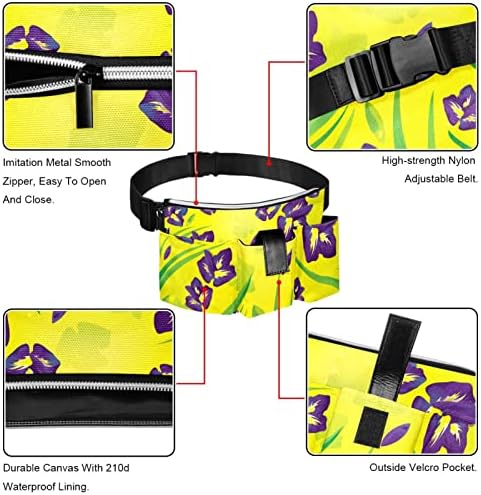 Виолетова Ирис Цвет Со Жолта Позадина Фани Пакет со 4 - Патент Џебови, Подароци За Уживаат Спортски Фестивал Тренингот Патување Трчање