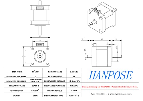 Hanpose NEMA17 Stepper Motor Double Shat 42 Motor 42Bygh 40N.CM 1.7A 17HS4401S мотор 4-олово за CNC 3D печатач NEMA 17 мотор