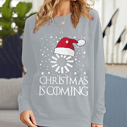 Женска буква маица за печатење Божиќно празник екипажот Раглан, слатка маичка, лесен лежерен врвови за долги ракави, врвови на врвови