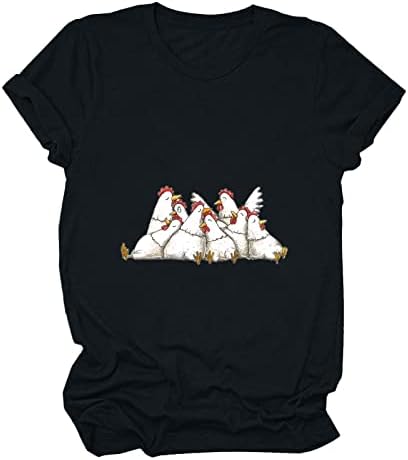 Жените Смешни Графички Маици Симпатична Пилешко Фарма Туника Блузи Краток Ракав Повик Лето Маици Лето Петел Кошула Блуза