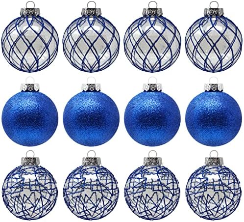 Славно сини украси за украси на новогодишни елки, расипни 3,15 топки, 3-стилови со закачалки за ленти