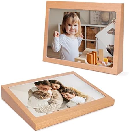 Langhe 4x6 Shime Frame Set од 2, приказ на слики 4 x 6, фото рамки со цврсто дрво и HD акрилик за декор на таблети за биро 4x6 инчи