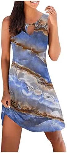 Maxенски макси фустан, фустани за жени случајни летни цветни печатени резервоари без ракави, шуплив лабав фустан на плажа