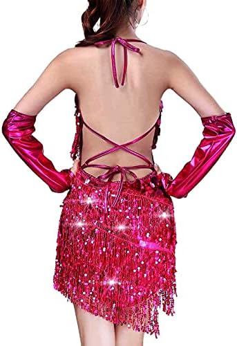 Drecode sequin fringe здолниште фустан сјај за сјај со здолниште на здолниште, рива вселенска каубојка облека карневалска забава за