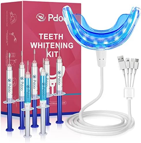 Комплет за белење на заби PDOO со LED светло за чувствителни заби, брзи резултати за белење на забите дома, гел за белење на заби