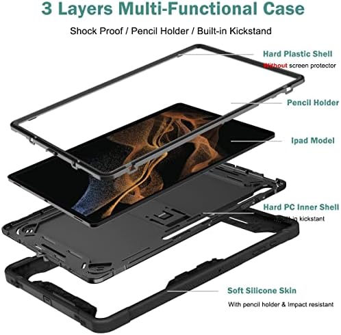 Ахуоз таблет компјутерски торбички торбички за ракави за Samsung Galaxy Tab S8 Ultra 14,6 Заштитна обвивка солиден издржлив стоење на