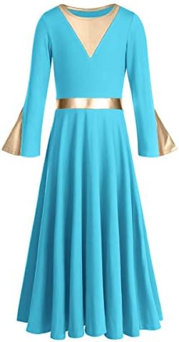 Ибаком деца металик литургиски пофалби танцувачки фустан со долг ракав лирско обожавање костум целосна должина црковна танцувачка облека за девојчиња