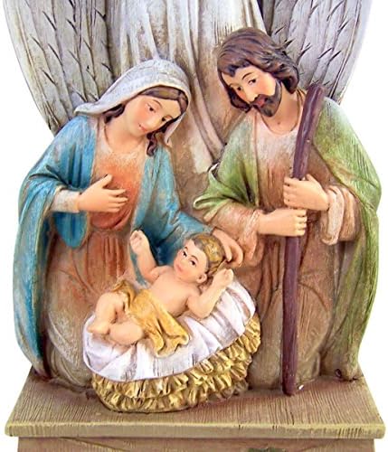СТАНДИНСКИ ПРОДАВНИК Крст со Божиќна фигура на ангел и света семејна смола, 14 инчи