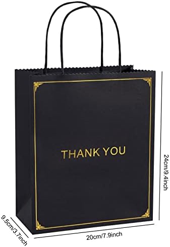 Sdootjewelry Благодарам торби за подароци 20 пакувања, торби за подароци со црна хартија со рачки, златна фолија благодарам торби за деловни мали 7,9 '' × 3,7 '' × 9,4 '', црна торб?